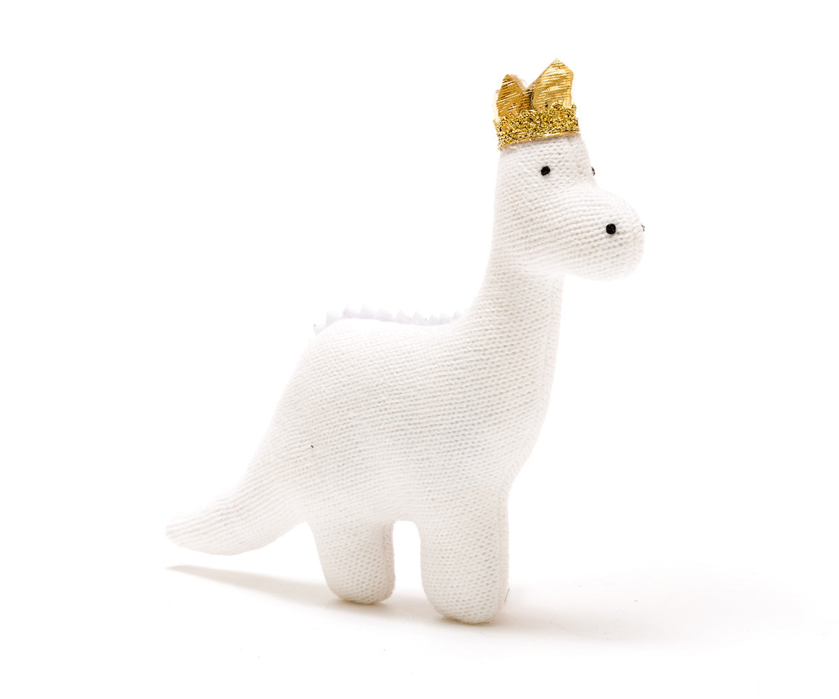 White Baby Diplodocus Dinosaur with Crown